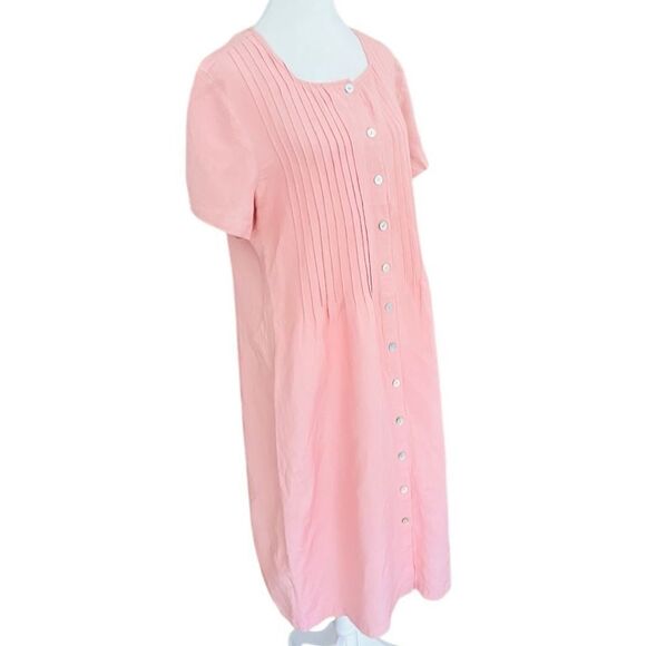 ORVIS Pink Oyster Shell Button Square Neckline Pleated Bodice Linen Dress Sz PL - Picture 5 of 7